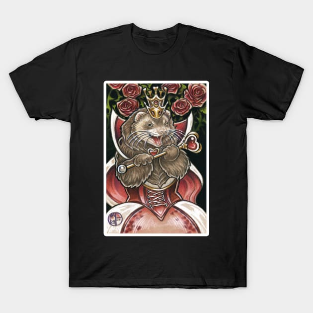 Queen of Hearts Ferret - White Outlined Version T-Shirt by Nat Ewert Art
